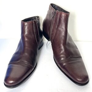 GiampieroNicola Mens Brown Italian Leather Side Zip Ankle Boots EU 42 US 10